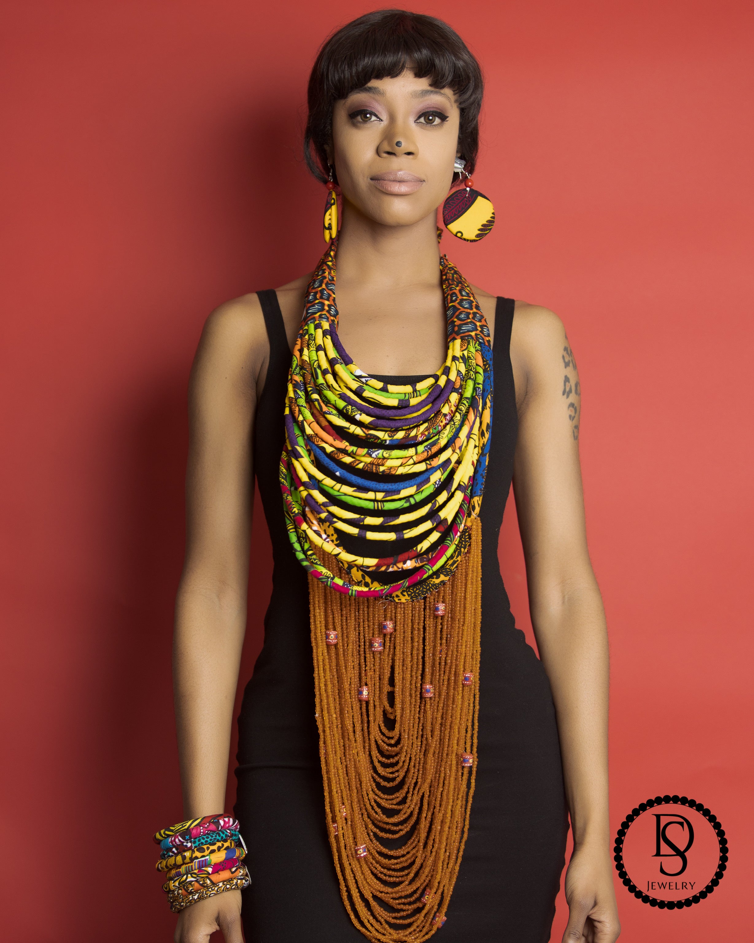 African Print Cord Small Fabric Necklace – DumoStar Jewelry