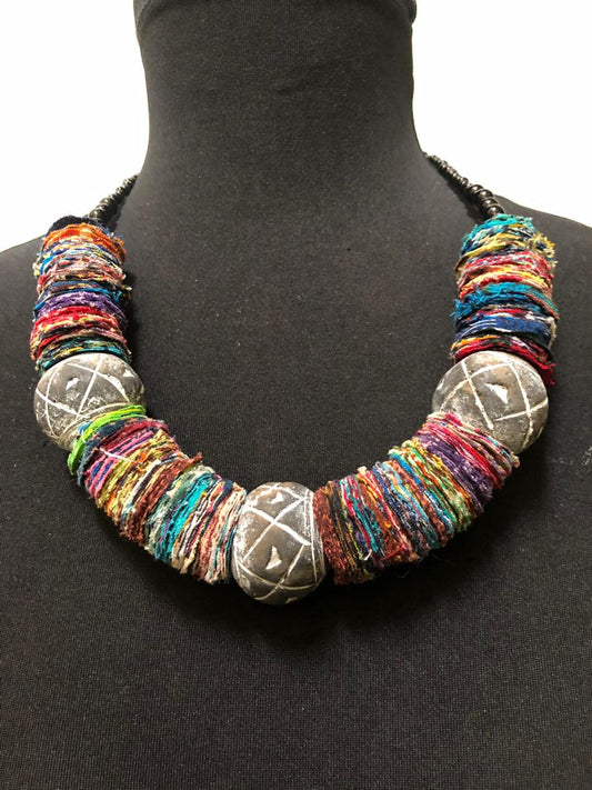 African Print Cord Small Fabric Necklace – DumoStar Jewelry